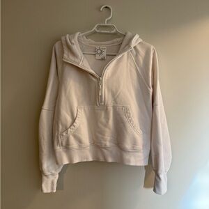 aerie Cream Half-Zip Hooded Sweatshirt